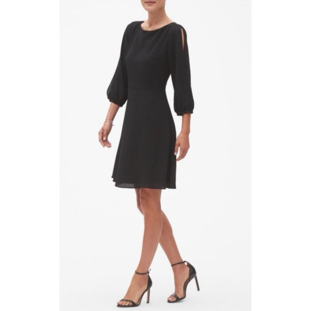 Banana Republic Dress 12 Black 3/4 Long Slit Sleeve Stretch Career Church